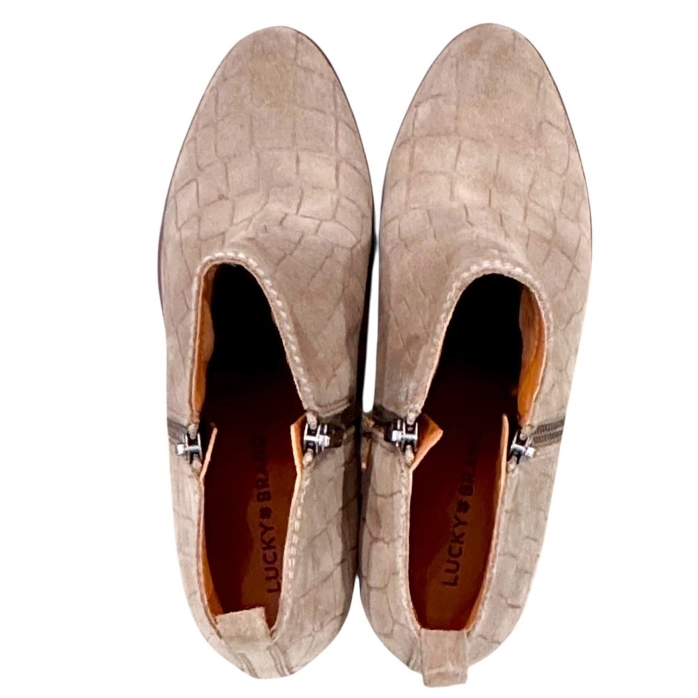 Lucky Brand® Basel Bootie Stonerock Crocodile Suede Double Zippers Stacked Heel - Picture 6 of 9